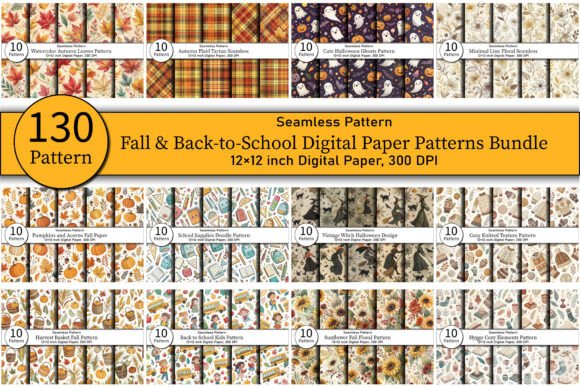 Fall Back-to-School Seamless Patterns
